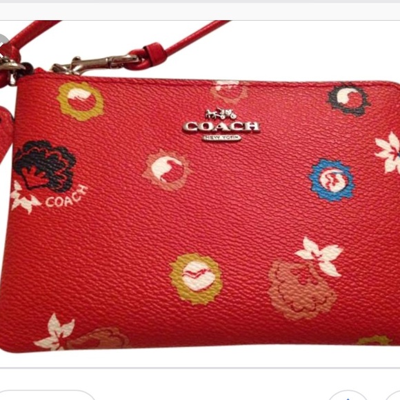 Coach Handbags - Coach carmine red floral wristlet